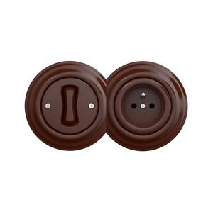 lap - Retro jednopólový vypínač č. 1 a zásuvka 230V s rámečkem hnědá 2xKA0035+KA0028+KA0033