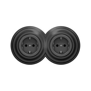lap - Dvojitá retro zásuvka domovní s rámečkem SCHUKO 230V antracit 2xKA0044+2xKA0110