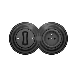 lap - Retro jednopólový vypínač č. 1 a zásuvka 230V s rámečkem antracit 2xKA0044+KA0037+KA0042