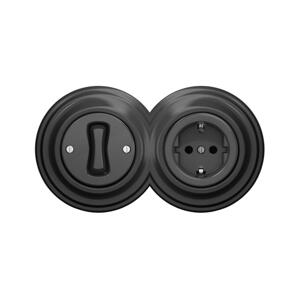 lap-Retro jednopólový vypínač č. 1 a zásuvka SCHUKO 230V s rámečkem antracit 2xKA0044+KA0037+KA0110