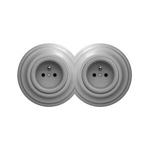 lap - Dvojitá retro zásuvka s rámečkem 230V šedá 2xKA0053+2xKA0051