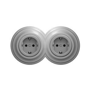 lap - Dvojitá retro zásuvka domovní s rámečkem SCHUKO 230V šedá 2xKA0053+2xKA0111
