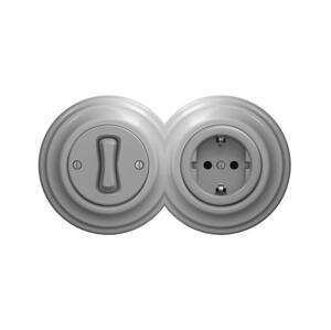 lap - Retro jednopólový vypínač č. 1 a zásuvka SCHUKO 230V s rámečkem šedá 2xKA0053+KA0046+KA0111
