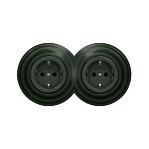 lap - Dvojitá retro zásuvka domovní s rámečkem SCHUKO 230V zelená 2xKA0062+2xKA0112