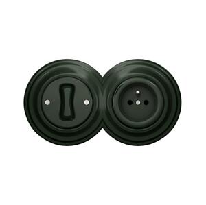 lap - Retro jednopólový vypínač č. 1 a zásuvka 230V s rámečkem zelená 2xKA0062+KA0055+KA0060