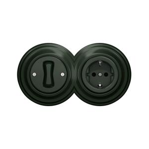 lap - Retro jednopólový vypínač č. 1 a zásuvka SCHUKO 230V s rámečkem zelená 2xKA0062+KA0055+KA0112