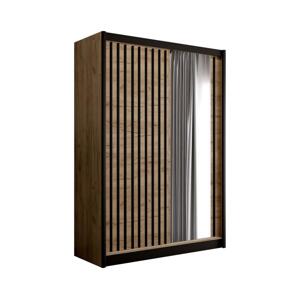 Šatní skříň se zrcadlem SANTINO 150x215 cm dub craft/černá