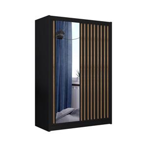 Šatní skříň se zrcadlem SANTINO 150x215 cm černá/dub craft