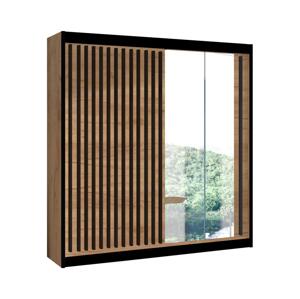 Šatní skříň se zrcadlem SANTINO 203x215 cm dub craft/černá