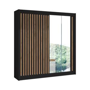 Šatní skříň se zrcadlem SANTINO 203x215 cm černá/dub craft