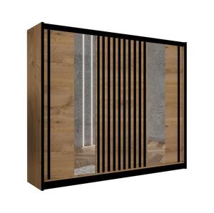 Šatní skříň se zrcadlem SANTINO 250x215 cm dub craft/černá