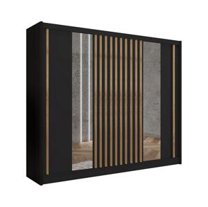 Šatní skříň se zrcadlem SANTINO 250x215 cm černá/dub craft