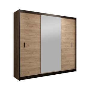 Šatní skříň se zrcadlem MIRO 203x215 cm dub craft/černá