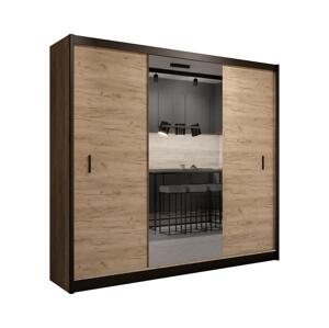 Šatní skříň se zrcadlem MIRO 250x215 cm dub craft/černá