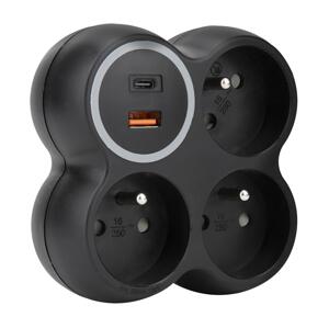 P106CB-PD20 - Rozbočovací zásuvka 3x 15A USB A+C černá