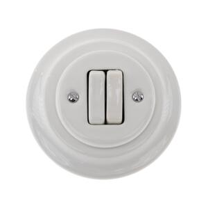 Bohemia-Design - Porcelánový retro dvojitý vypínač s rámečkem č. 6+6 bílá 12357541