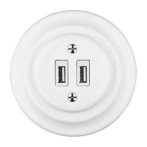 Bohemia-Design - Porcelánová retro USB napájecí zásuvka s rámečkem 2x USB-A bílá 12359388