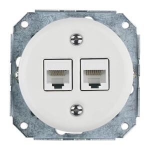 Bohemia-Design -Porcelánová retro ethernetová zásuvka bez rámečku 2x CAT.5E bílá 12359363