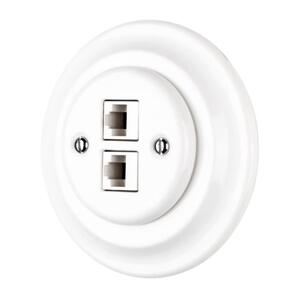 Bohemia-Design - Porcelánová retro ethernetová zásuvka s rámečkem 2x CAT.5E bílá 12359386