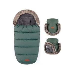 Petite&Mars PETITE&MARS - SADA Dětský fusak 4v1 COMFY + rukávníky na kočárek FURRY Khaki