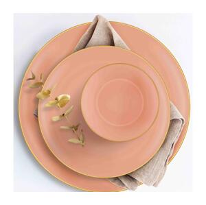 Jídelní sada 24 ks lososová/zlatá/keramika 742TMA3322