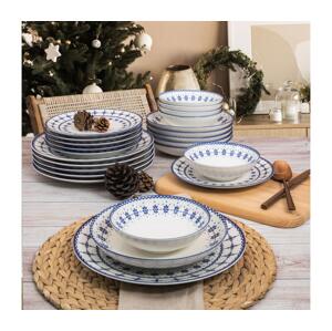 Jídelní sada 24 ks bílá/modrá/porcelán 387GRP1167