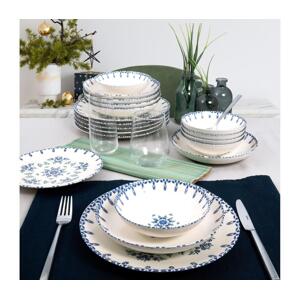 Jídelní sada 24 ks bílá/modrá/porcelán 387GRP1168