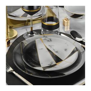 Jídelní sada 24 ks černá/bílá/zlatá/porcelán 710KTP2983
