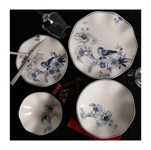 Jídelní sada 24 ks bílá/modrá/porcelán 387GRP1258