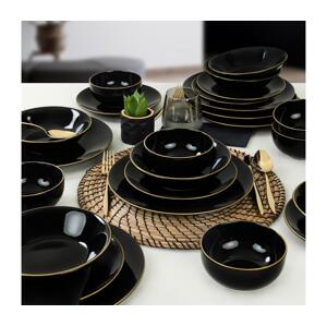 Jídelní sada 24 ks černá/zlatá/kamenina 275KRM1610