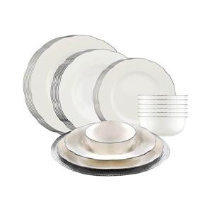 Jídelní sada 24 ks bílá/stříbrná/porcelán 710KTP3437