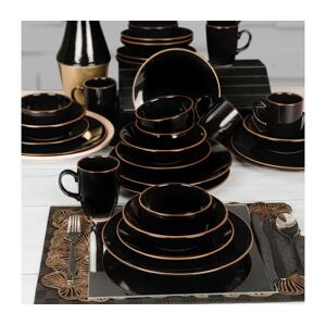 Jídelní sada 30 ks černá/zlatá/kamenina 275KRM1730