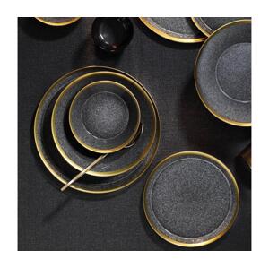 Jídelní sada 8 ks černá/zlatá/porcelán 719KTP9735