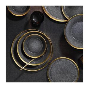 Jídelní sada 16 ks antracit/zlatá/porcelán 719KTP9738