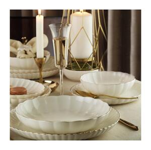 Jídelní sada 24 ks bílá/zlatá/porcelán 719KTP9775