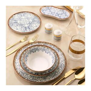 Jídelní sada 27 ks modrá/hnědá/porcelán 721NBL3153