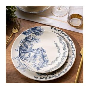 Jídelní sada 24 ks bílá/modrá/porcelán 490TLU1127