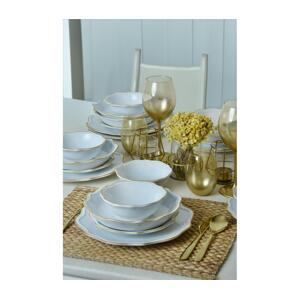 Jídelní sada 24 ks bílá/zlatá/kamenina 275KRM2222