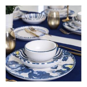 Jídelní sada 24 ks bílá/modrá/kamenina 275KRM2410