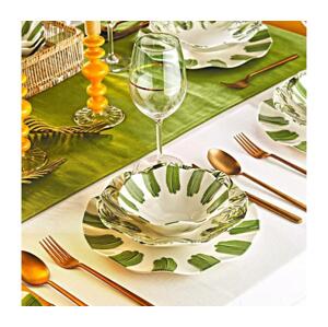 Jídelní sada 18 ks bílá/zelená/porcelán 430KSV8980