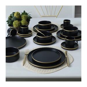 Jídelní sada 20 ks černá/zlatá/kamenina 275KRM2511