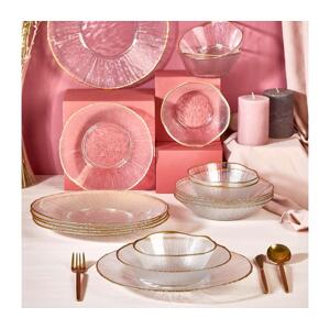 Jídelní sada 18 ks čirá/zlatá/sklo 337GLZ1127