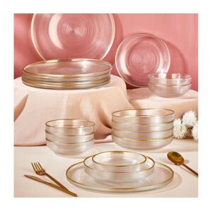 Jídelní sada 18 ks čirá/zlatá/sklo 337GLZ1129