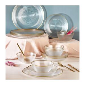 Jídelní sada 18 ks čirá/zlatá/sklo 337GLZ1136